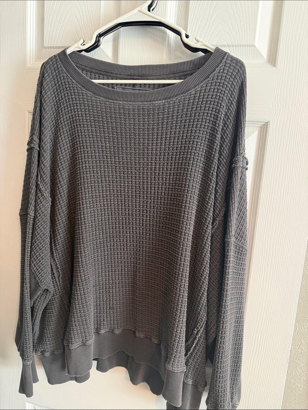 American Eagle Outfitters Gray Waffle-Knit Crewneck Sweater